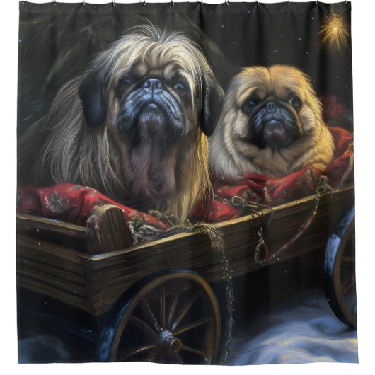 Pekingese Sneeuwslee Kerstdecoratie Douchegordijn (Voorkant)