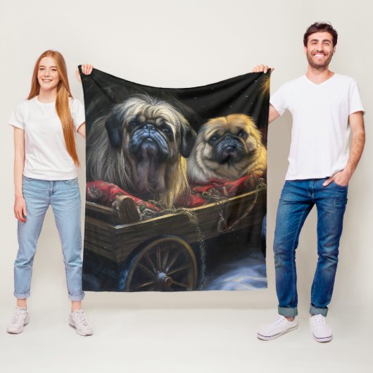 Pekingese Sneeuwslee Kerstdecoratie Fleece Deken (In situ)
