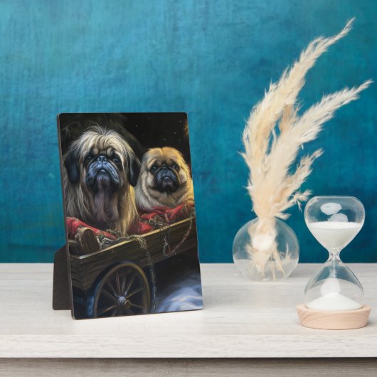 Pekingese Sneeuwslee Kerstdecoratie Fotoplaat (Zijkant)