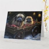 Pekingese Sneeuwslee Kerstdecoratie Kaart (Gele Bloem)