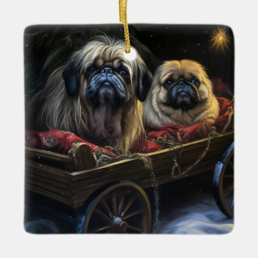 Pekingese Sneeuwslee Kerstdecoratie Keramisch Ornament (Voorkant)
