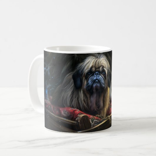 Pekingese Sneeuwslee Kerstdecoratie Koffiemok (Voorkant links)