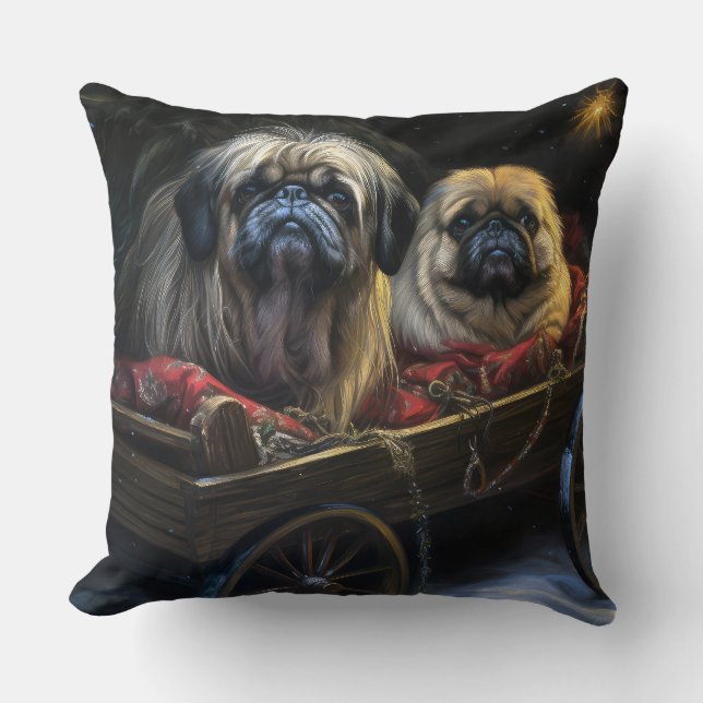 Pekingese Sneeuwslee Kerstdecoratie Kussen (Voorkant)