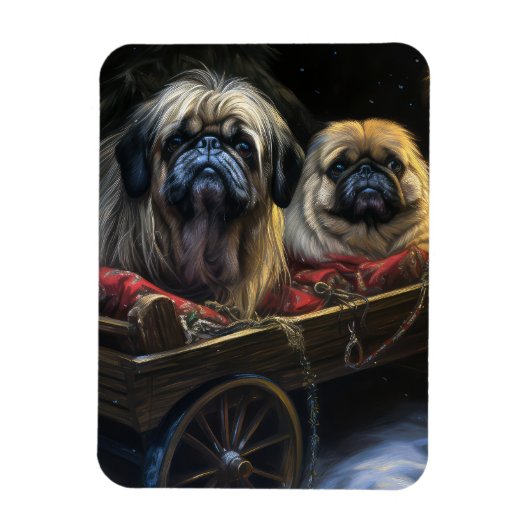 Pekingese Sneeuwslee Kerstdecoratie Magneet (Verticaal)