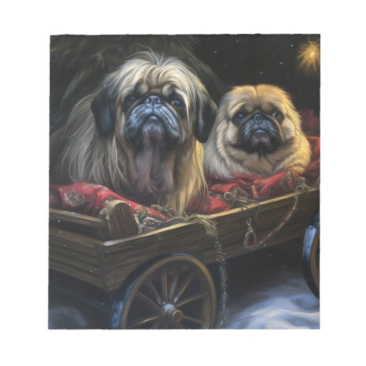 Pekingese Sneeuwslee Kerstdecoratie Notitieblok (Voorkant)