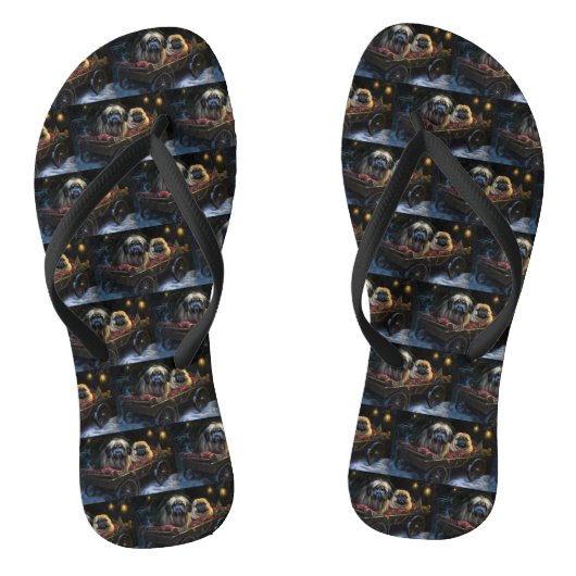 Pekingese Sneeuwslee Kerstdecoratie Teenslippers (Voetbed)