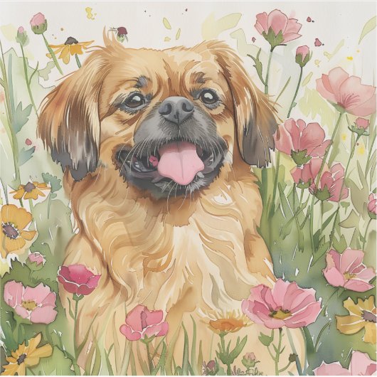 Pekingese Sticker – Watercolor Design (Voorkant)