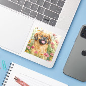 Pekingese Sticker – Watercolor Design (Laptop met iPhone)