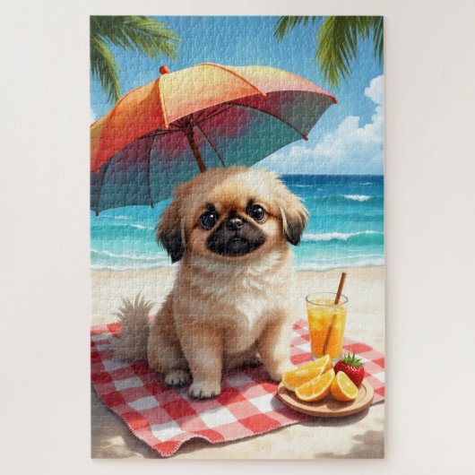 Pekingese Strand Ontspanningsscène Legpuzzel (Verticaal)