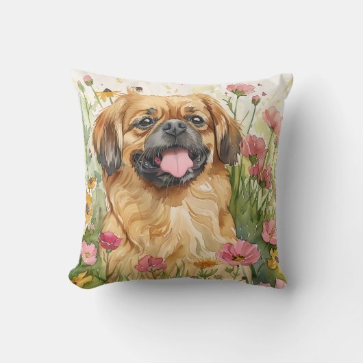Pekingese Throw Pillow – Watercolor Kussen (Voorkant)