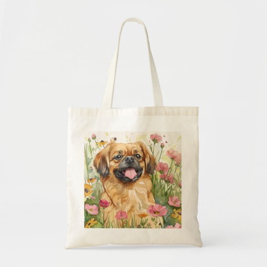 Pekingese Tote Tas – Watercolor Kunst (Voorkant)