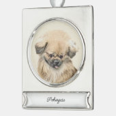 Pekingese verf - Cute Original Dog Art Silver Verzilverd Banner Ornament (Links)