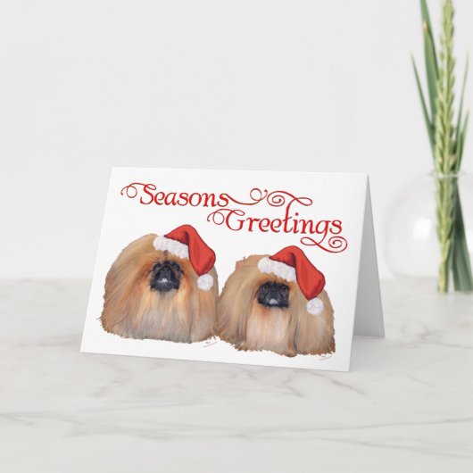 Pekingese vieren Kerstmis Feestdagen Kaart (Voorkant)
