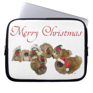 Pekingese vieren Kerstmis Laptop Sleeve