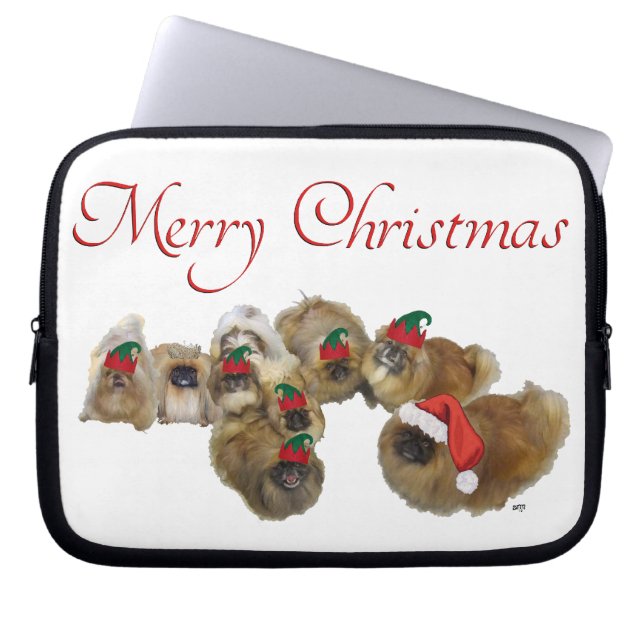 Pekingese vieren Kerstmis Laptop Sleeve (Voorkant)