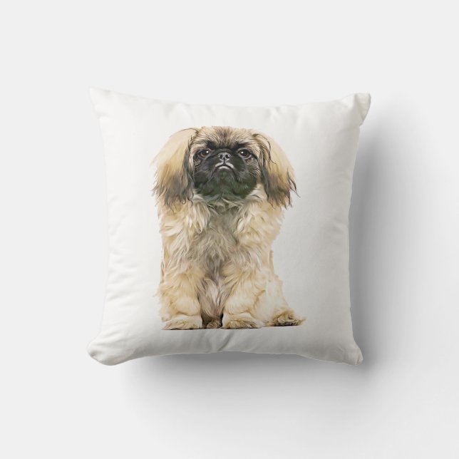 Pekingese Waterkleur Kunst Schilderen Kussen (Voorkant)