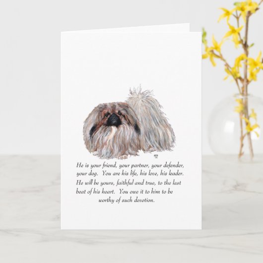 Pekingese Wenskaart Kaart (Gele Bloem)