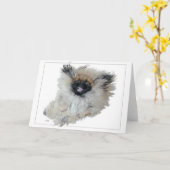 Pekingese wenskaart kaart (Gele Bloem)