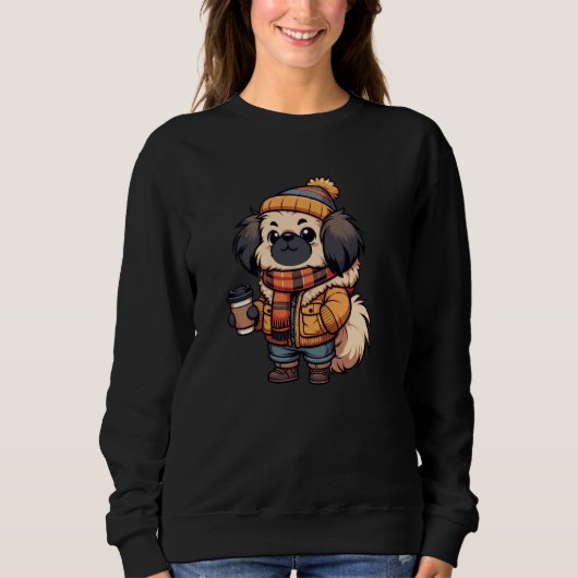 Pekingese winterhond Funny Coffee Trui (Voorkant)