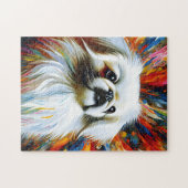 Pekingese witte acryl print | Kleurrijk | Levendig Legpuzzel (Horizontaal)