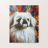 Pekingese witte acryl print | Kleurrijk | Levendig Legpuzzel (Verticaal)