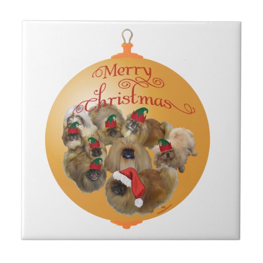 Pekingezen Groep Ornament Tegeltje (Voorkant)