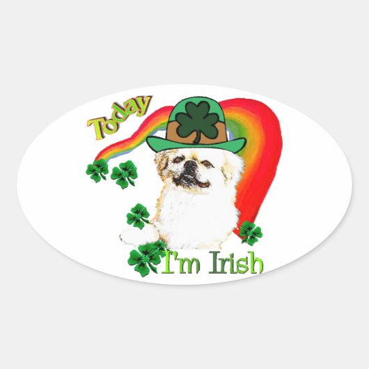 Pekingnese St Patricks Ovale Sticker (Voorkant)
