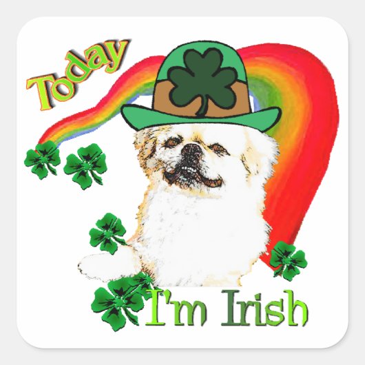 Pekingnese St Patricks Vierkante Sticker (Voorkant)