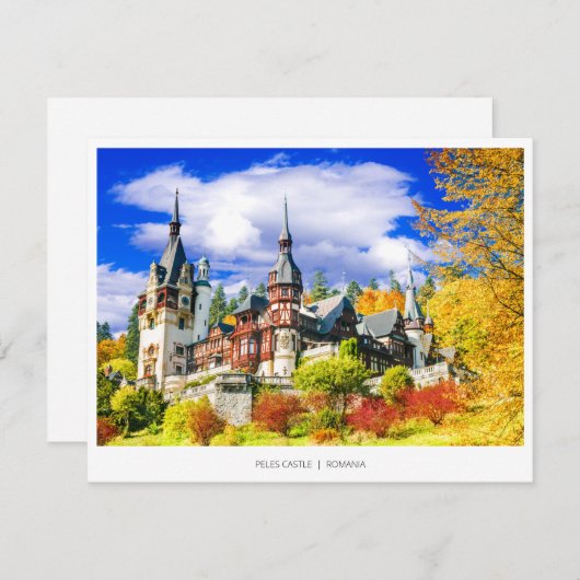 Peles Castle, het beroemde najaarslandschap in Roe Feestdagenkaart (Voorkant / Achterkant)