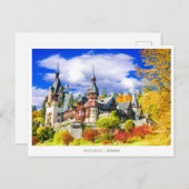 Peles Castle, het beroemde najaarslandschap in Roe Feestdagenkaart (Voorkant / Achterkant)