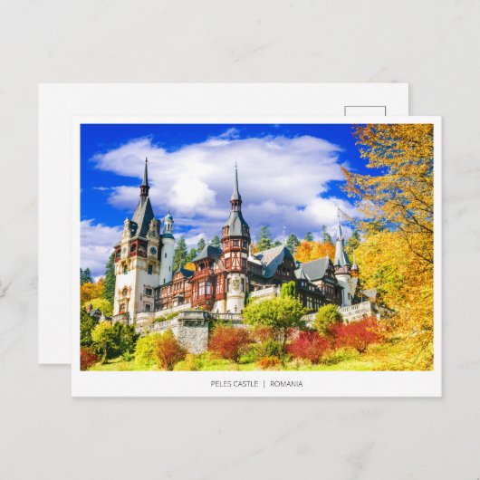 Peles Castle, het beroemde najaarslandschap in Roe Feestdagenkaart (Voorkant / Achterkant)