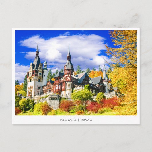Peles Castle, het beroemde najaarslandschap in Roe Feestdagenkaart (Voorkant)