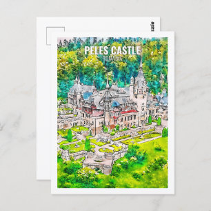 Peles Castle Roemenië Beroemde Reis Waterverf Briefkaart