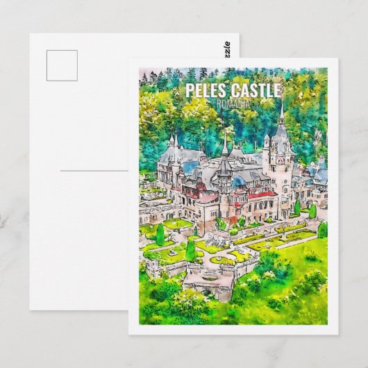 Peles Castle Roemenië Beroemde Reis Waterverf Briefkaart (Voorkant / Achterkant)