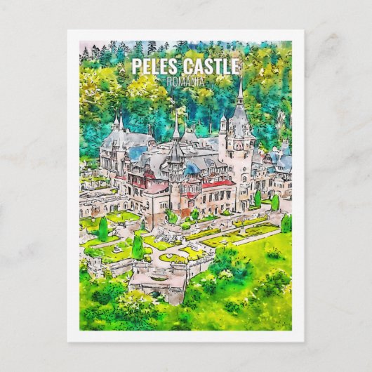 Peles Castle Roemenië Beroemde Reis Waterverf Briefkaart (Voorkant)