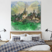 Peles Castle Roemenië Waterverf Canvas Afdruk (Insitu (Slaapkamer))