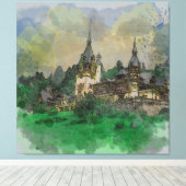 Peles Castle Roemenië Waterverf Canvas Afdruk (Insitu (Houten vloer))