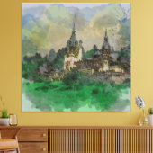 Peles Castle Roemenië Waterverf Canvas Afdruk (Insitu (Woonkamer))