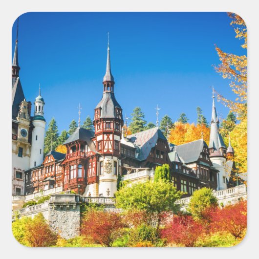 Peles castle Sinaia Vierkante Sticker (Voorkant)