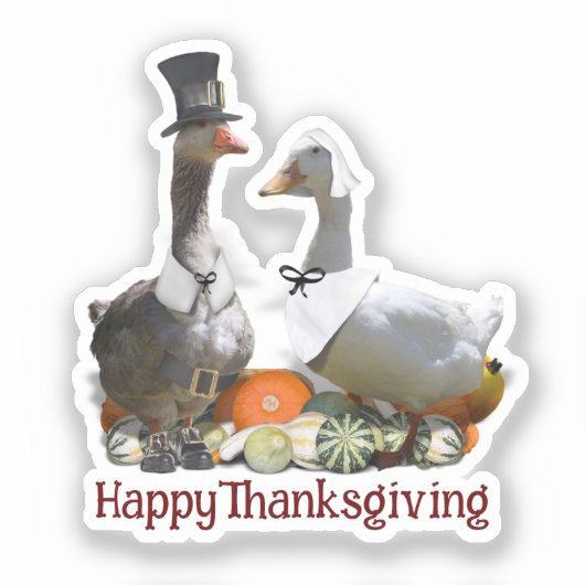 Pelgrim Gans Eend Thanksgiving Sticker (Voorkant)