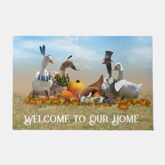 Pelgrim Gans en Eenden Thanksgiving Deurmat (Voorkant)