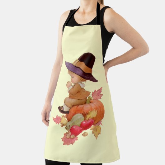  pelgrim jongen bidden op pompoen full print schort (Insitu)