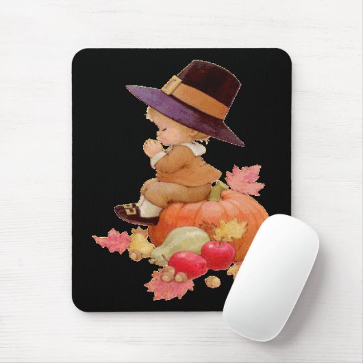  pelgrim jongen bidden op pompoen mousepad muismat (Met muis)