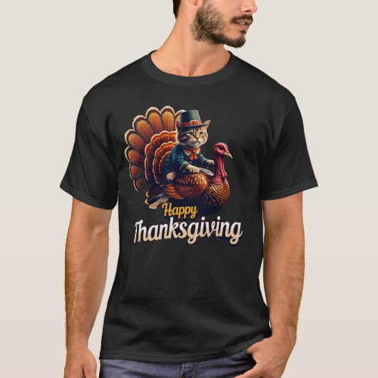 Pelgrim Kat "Happy Thanksgiving" Cat Meme T-shirt (Voorkant)