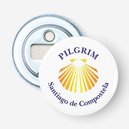 Pelgrim op de Camino de Santiago Button Flesopener (Voorkant)