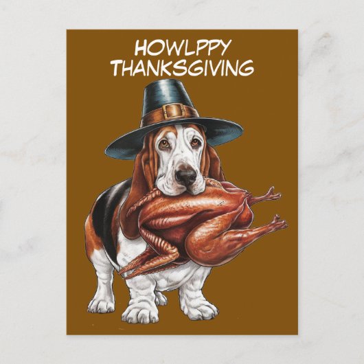 Pelgrim pet dragen Basset Hound Thanksgiving Briefkaart (Voorkant)
