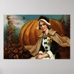 Pelgrim Pompoen Herfstbladeren Poster