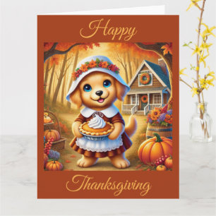 Pelgrim puppy met pompoentaart met Thanksgiving Kaart