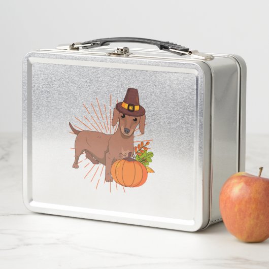 Pelgrim teckel pompoen bladeren Thanksgiving (In situ)