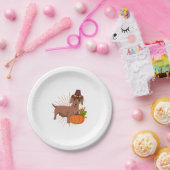 Pelgrim teckel pompoen bladeren Thanksgiving Papieren Bordje (Feest)